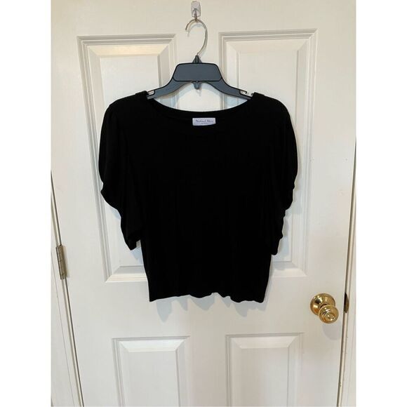 Michael Stars Andrea Pleat Sleeves Black Crop Top, size XL - Picture 5 of 13